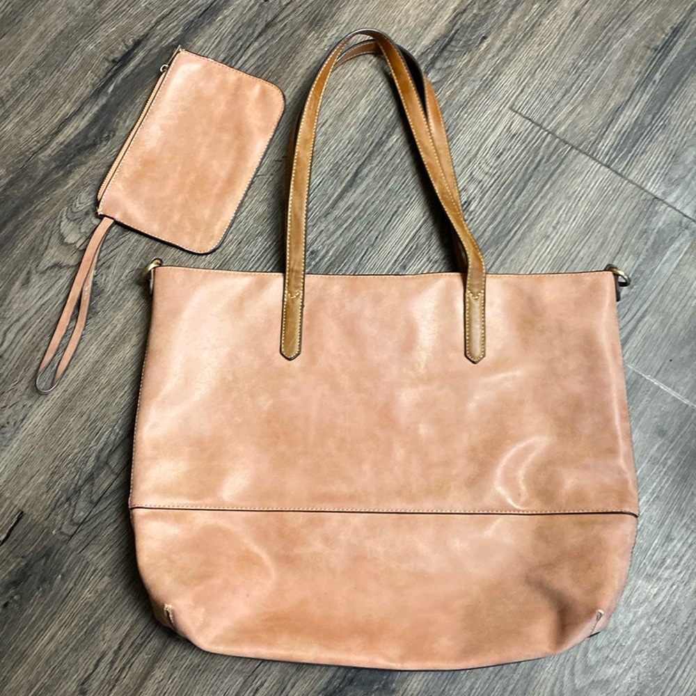 Joy Susan Brushed Tote Handbag Pink/Tan Leather